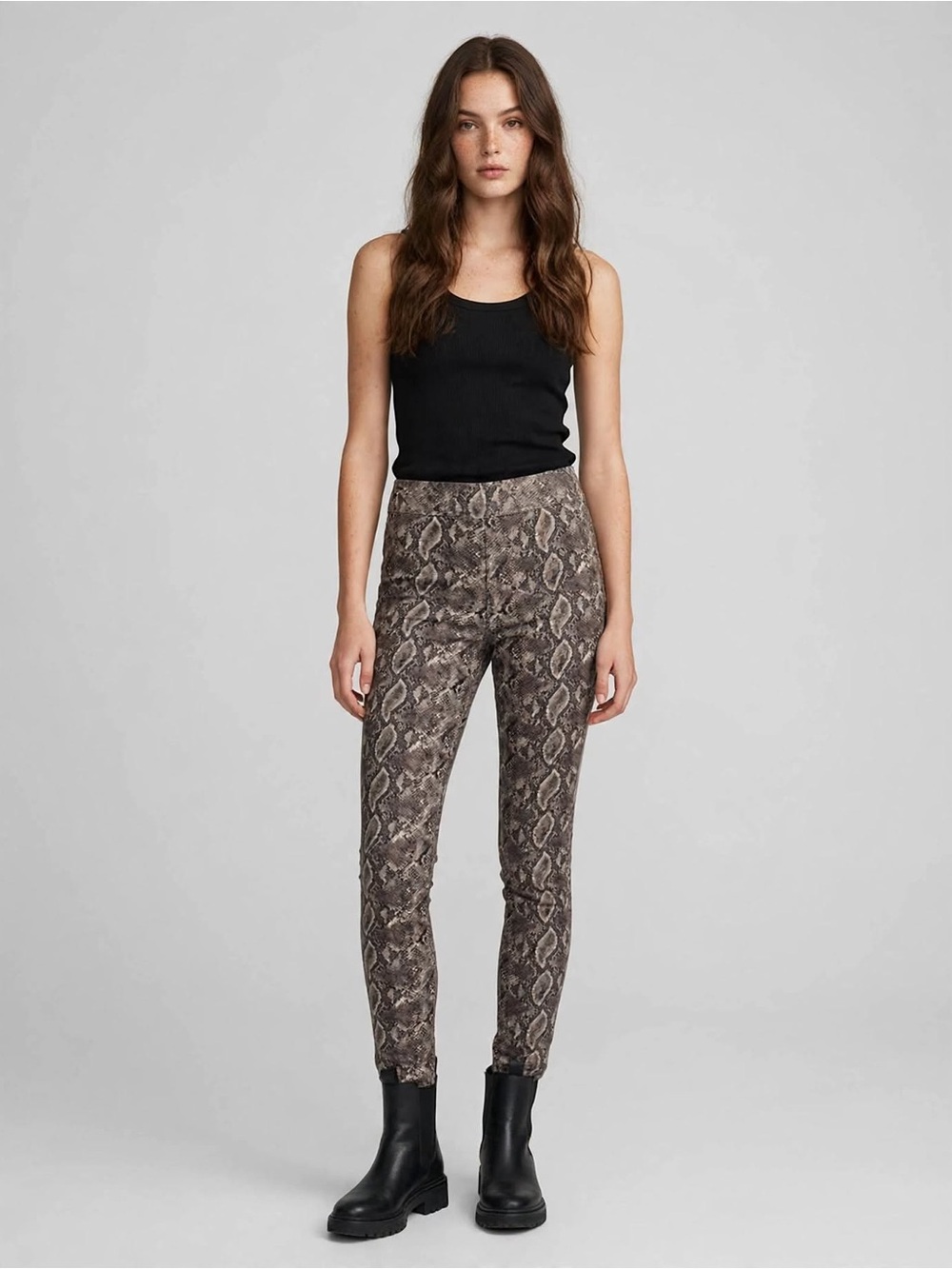 Vanessa Williams Snakeskin Leggings Pants Size 4 Brown Stretch Skinny Ankle